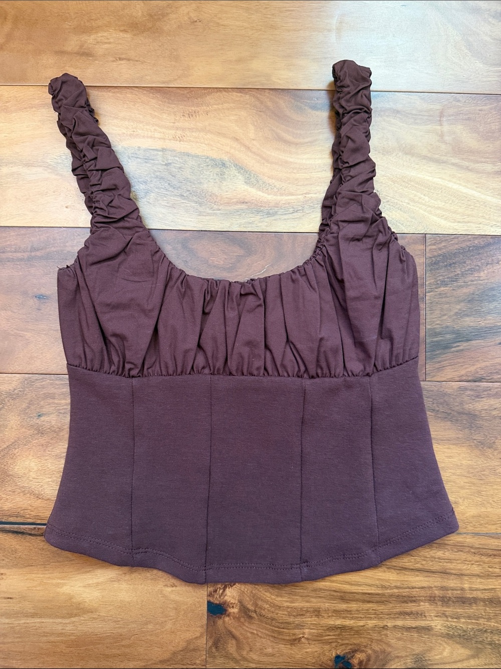 Zara Chocolate Brown Ruched-Strap Tank Camisole
